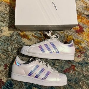 Adidas Superstar Cloud White + Iridescent Sneakers Size 7.5